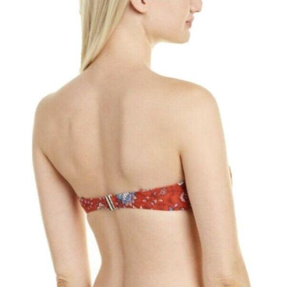Women Medium MINKPINK Lucia Red Floral Bandeau Bikini Top - Picture 5 of 8
